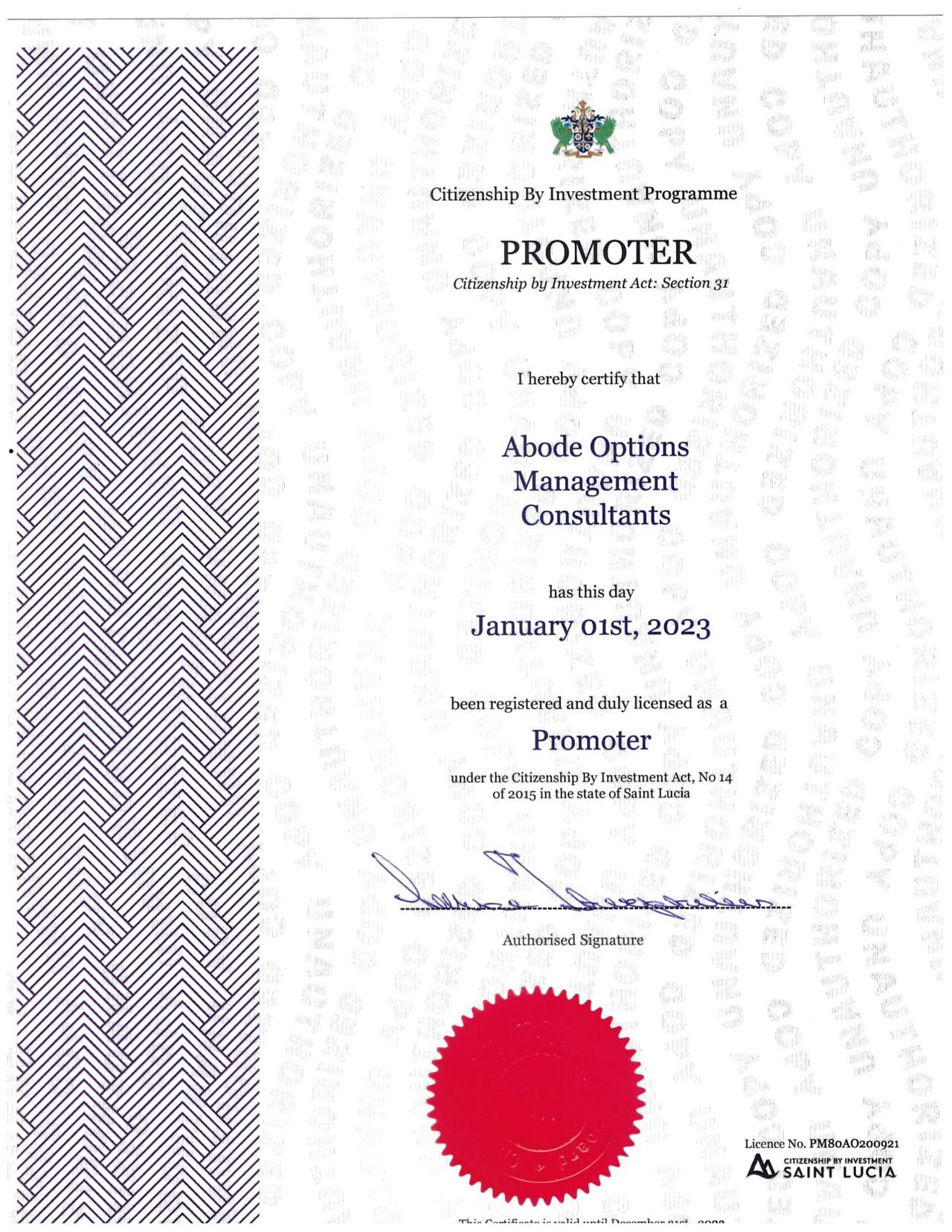 Citizenship by Investment Programme Certification